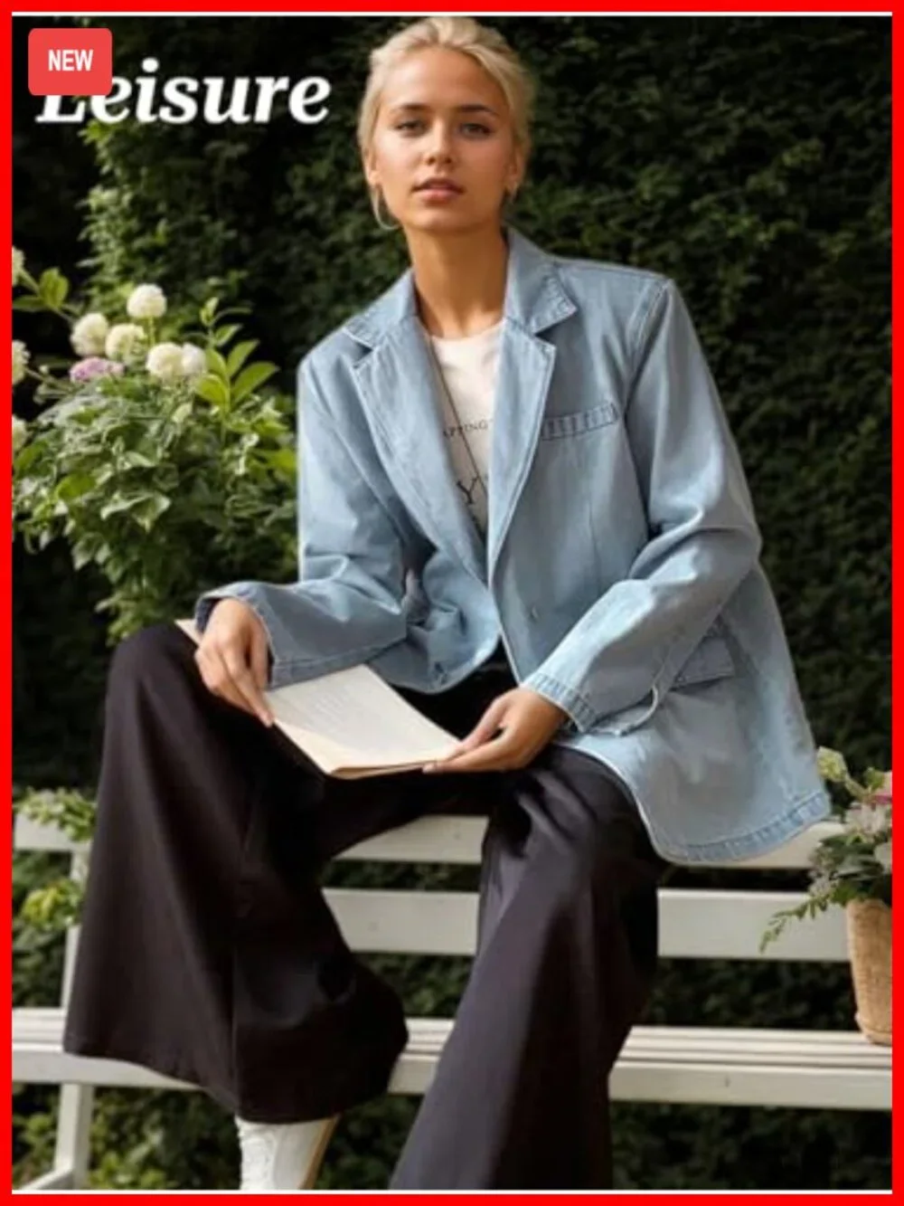 Women's Open Front Denim Blazer Jacket Lightweight Casual Blazer